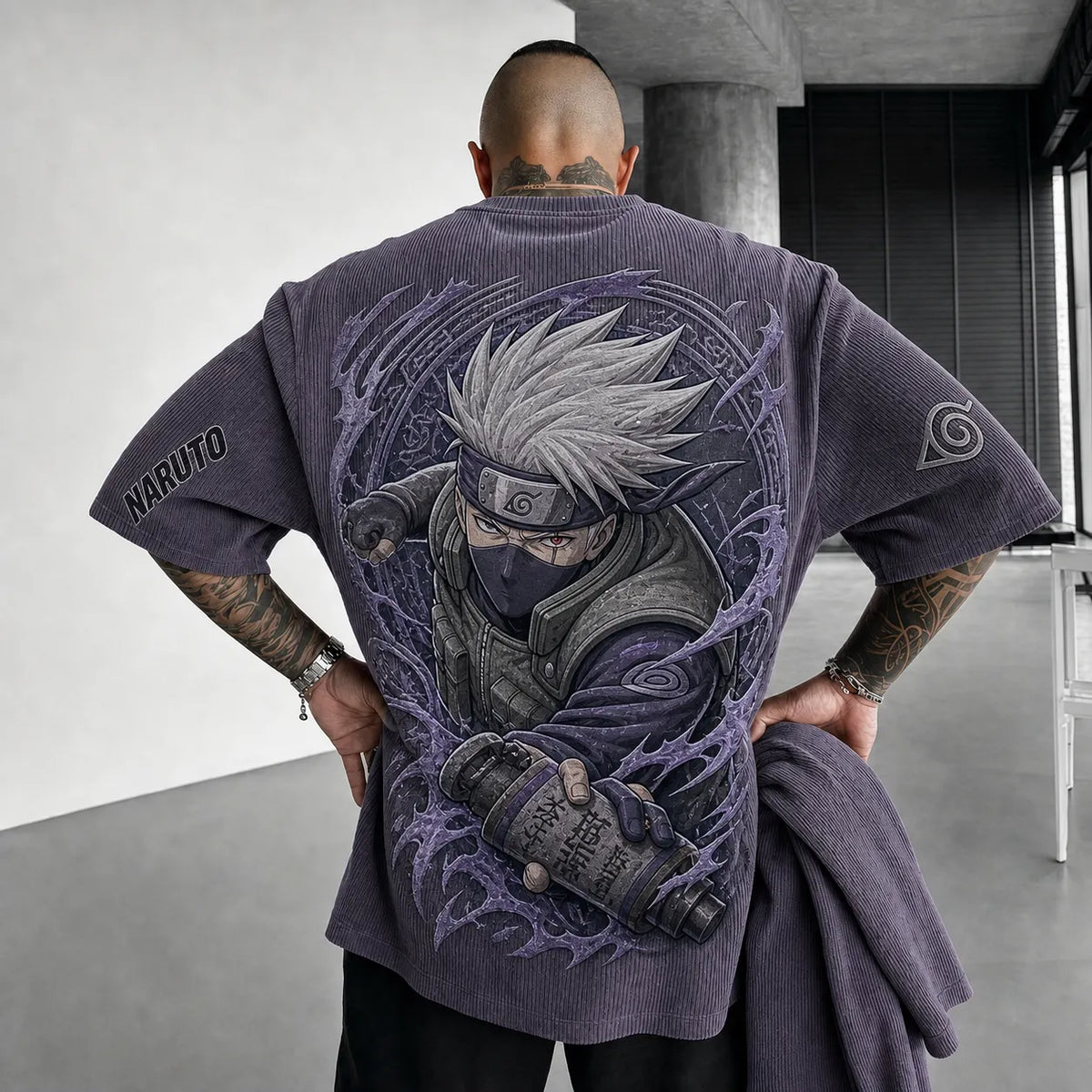 NINDO Unisex Anime-Style Retro Corduroy Oversized T-Shirt