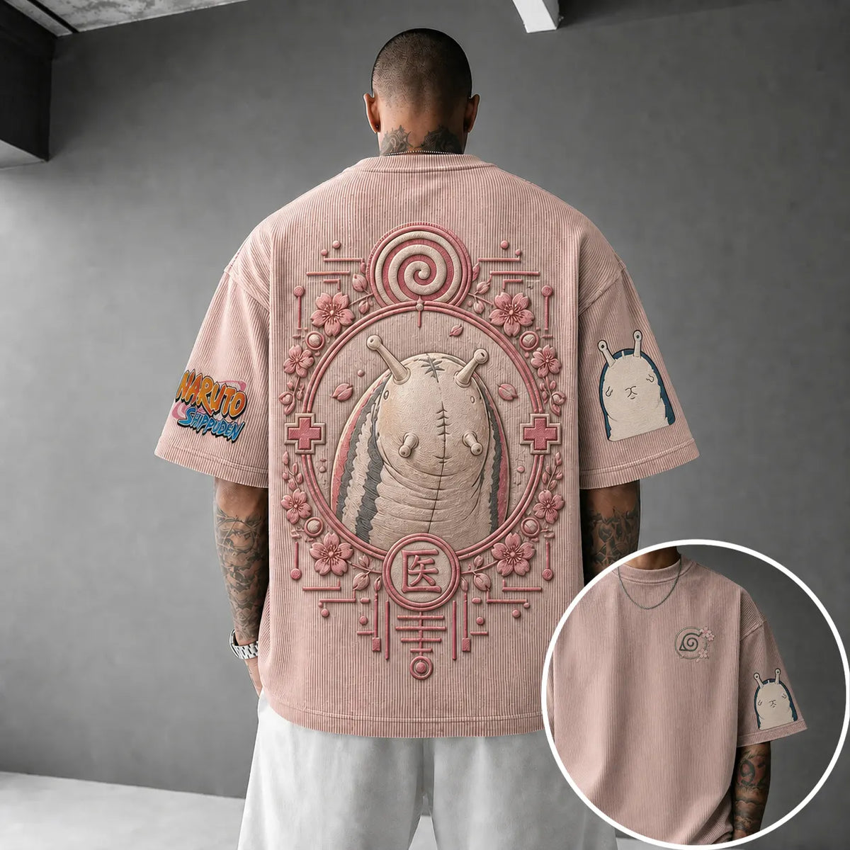 NINDO Unisex Anime-Style Retro Corduroy Oversized T-Shirt