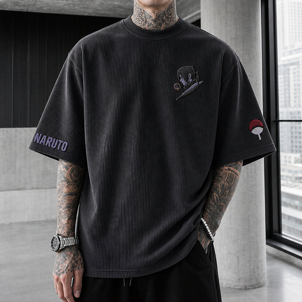 NINDO Unisex Anime-Style Retro Corduroy Oversized T-Shirt