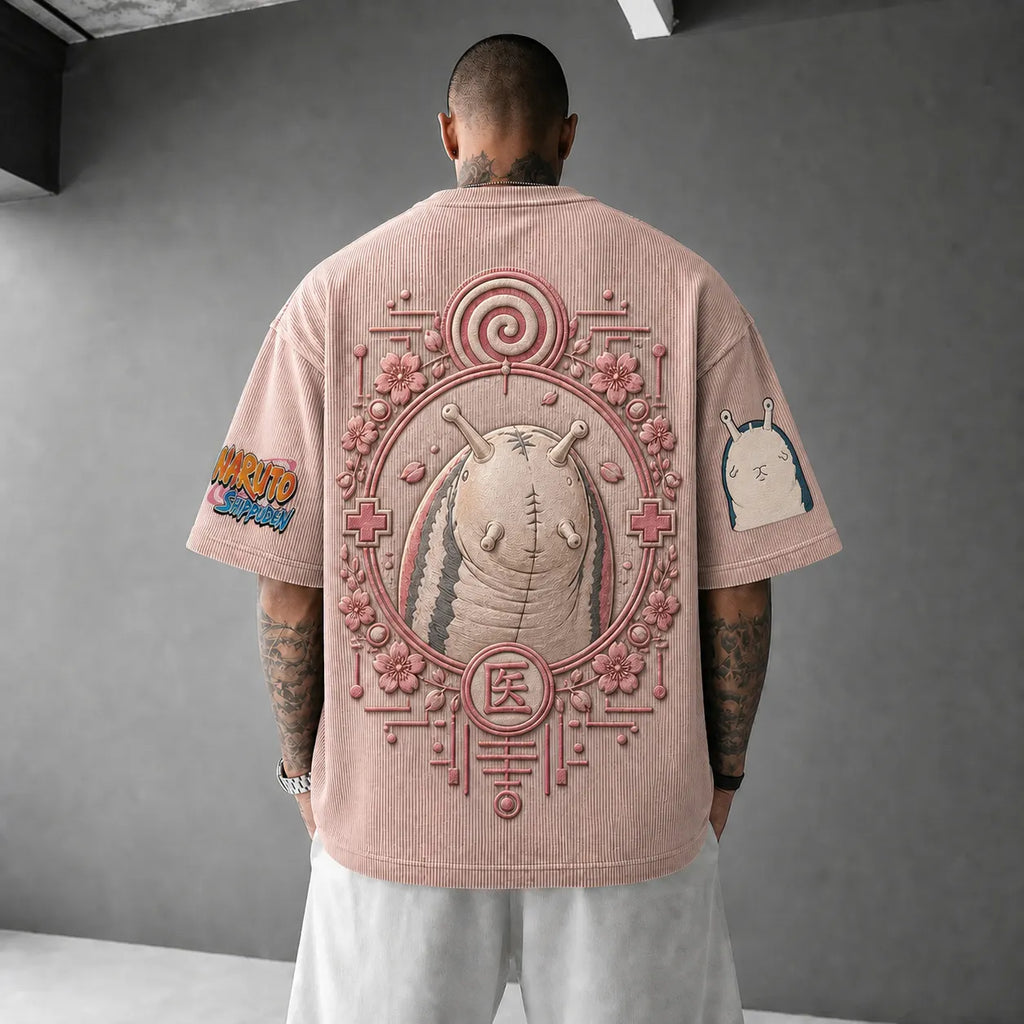 NINDO Unisex Anime-Style Retro Corduroy Oversized T-Shirt