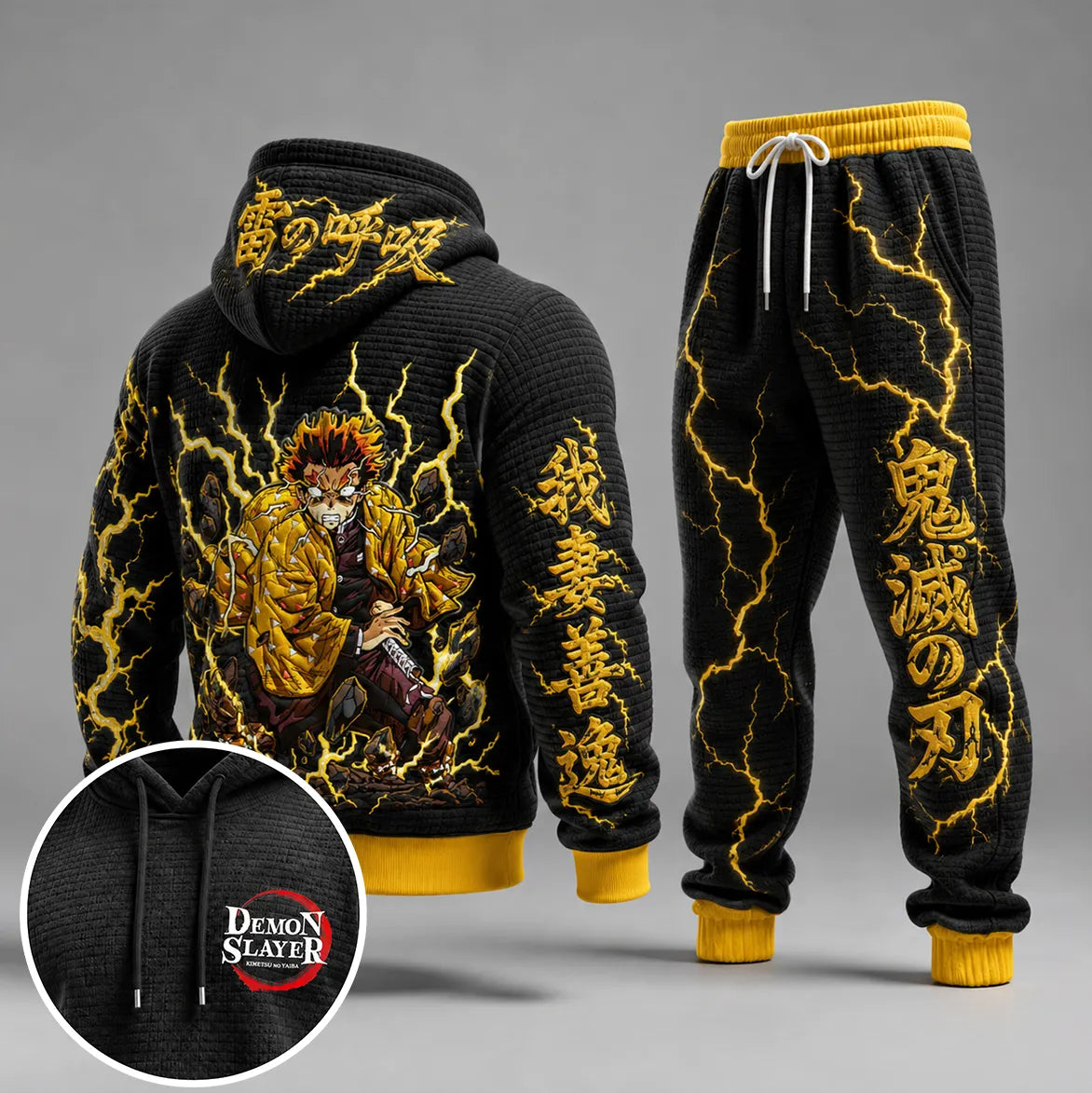 KNY Vintage Anime Print Long Sleeve Drawstring Tracksuit Hoodie Set