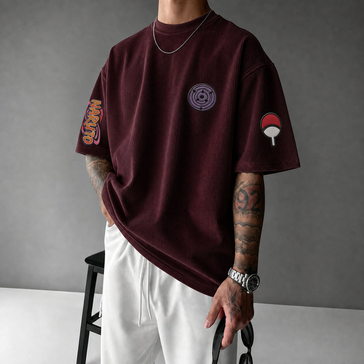 NINDO Unisex Anime-Style Retro Corduroy Oversized T-Shirt