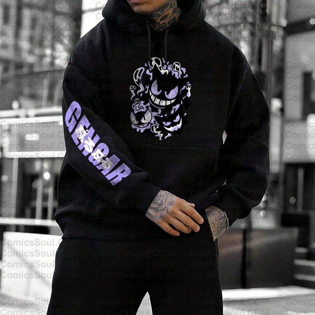 PKM-Unisex Anime Graphic Streetwear Vintage Plush Hoodie| Gengar