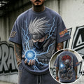 NINDO Unisex Oversized Anime-Print Vertical-Stripe Short-Sleeve T-Shirt