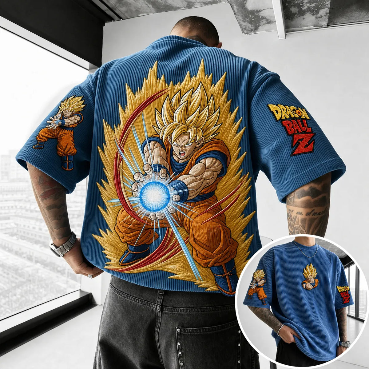 Dragon Ball Unisex Anime-Style Retro Corduroy Oversized T-Shirt