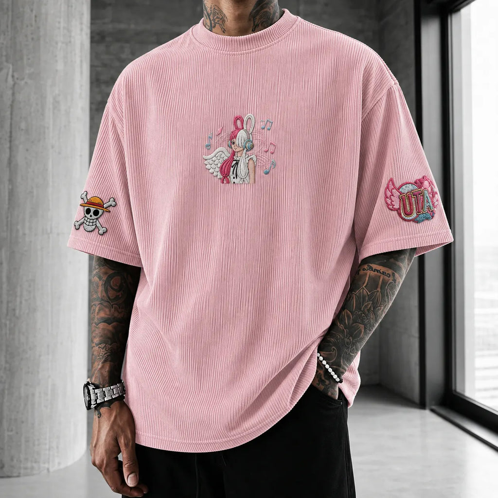 One Piece Unisex Anime-Style Retro Corduroy Oversized T-Shirt