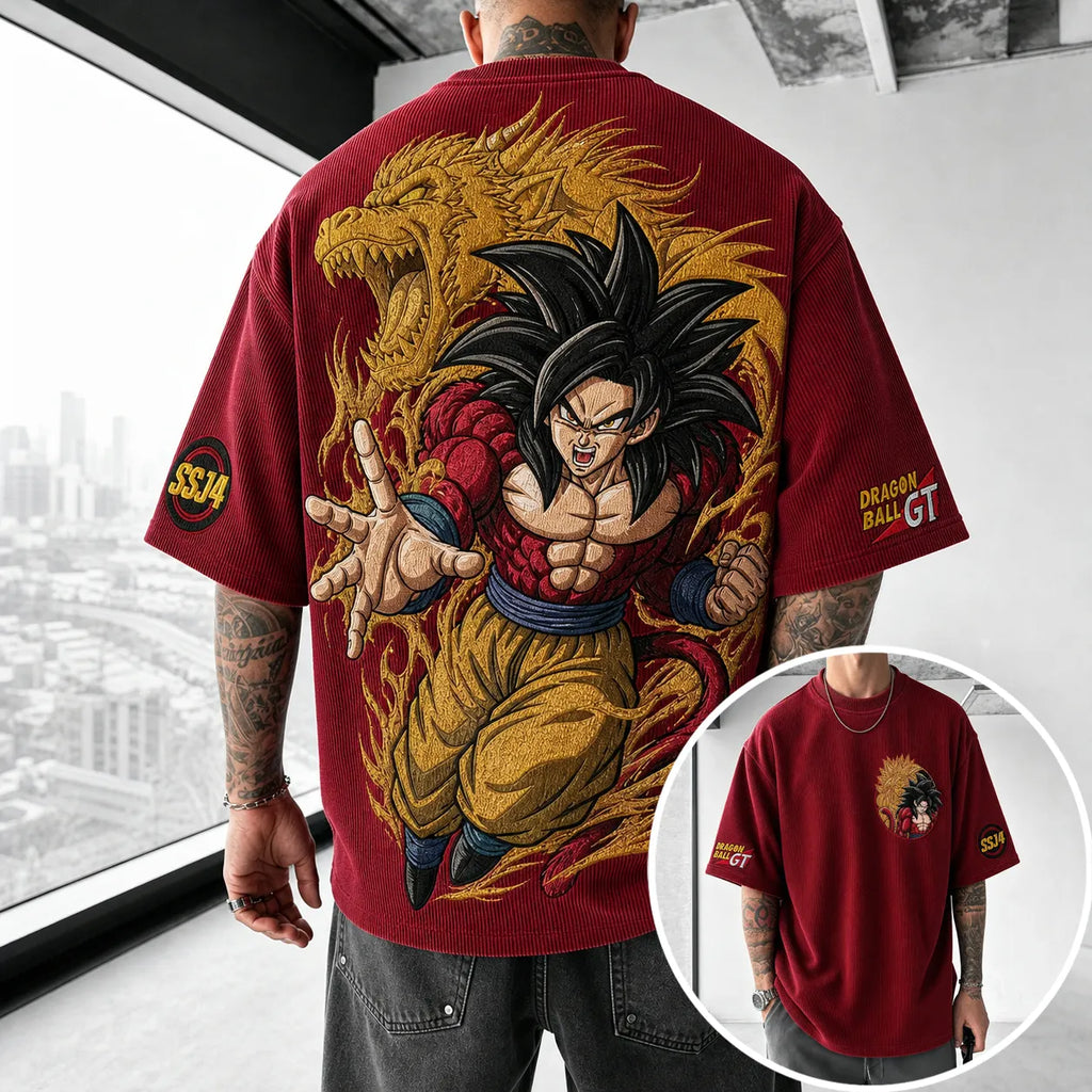 Dragon Ball Unisex Loose-Fit Rock Band Vertical Stripe T-Shirt
