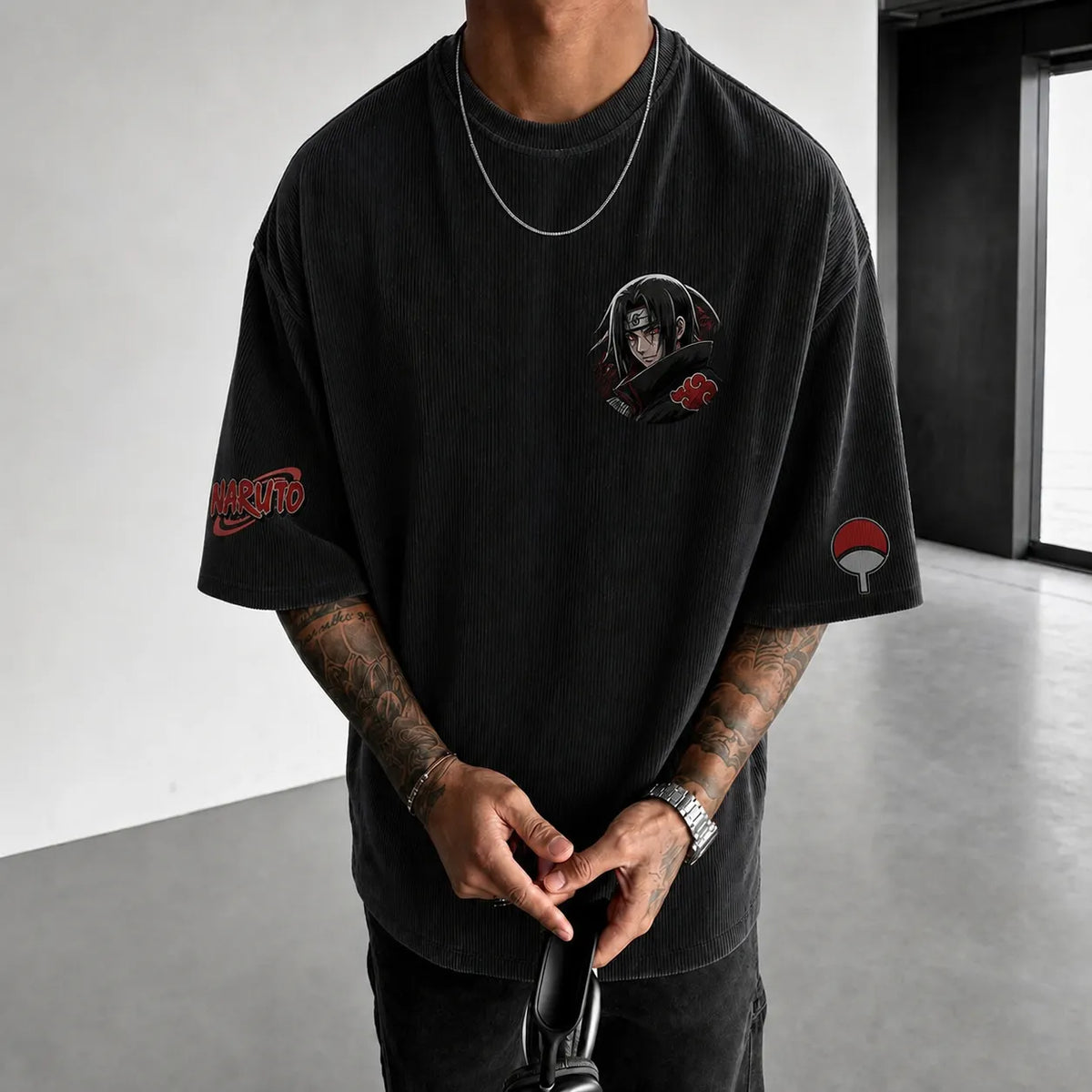NINDO Unisex Anime-Style Retro Corduroy Oversized T-Shirt