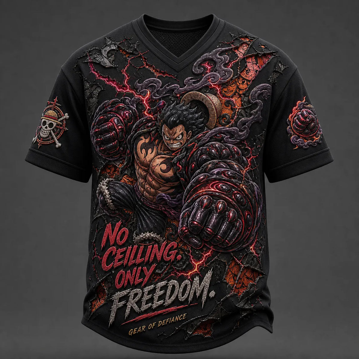 One Piece Pirate Crew Print V-Neck T-Shirt