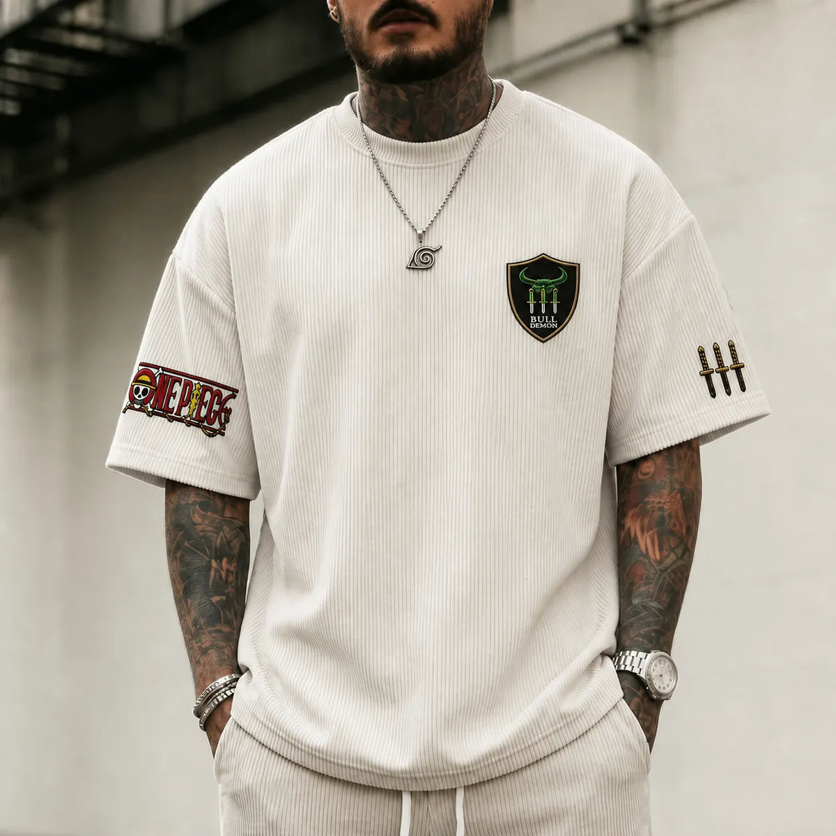 One Piece Unisex Short-Sleeve Corduroy T-Shirt With Anime Print