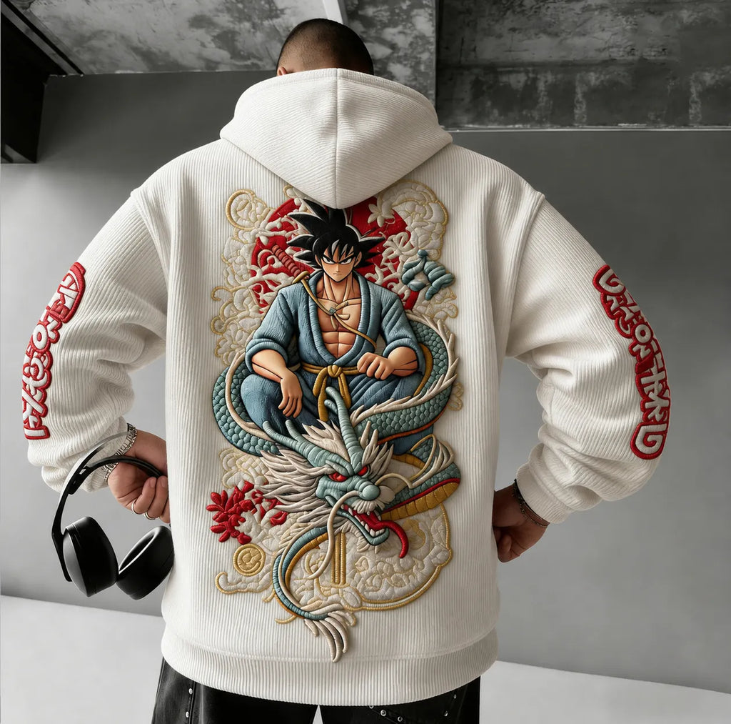 Dragon Ball Unisex Retro Corduroy Hoodie With Anime-style Graphics