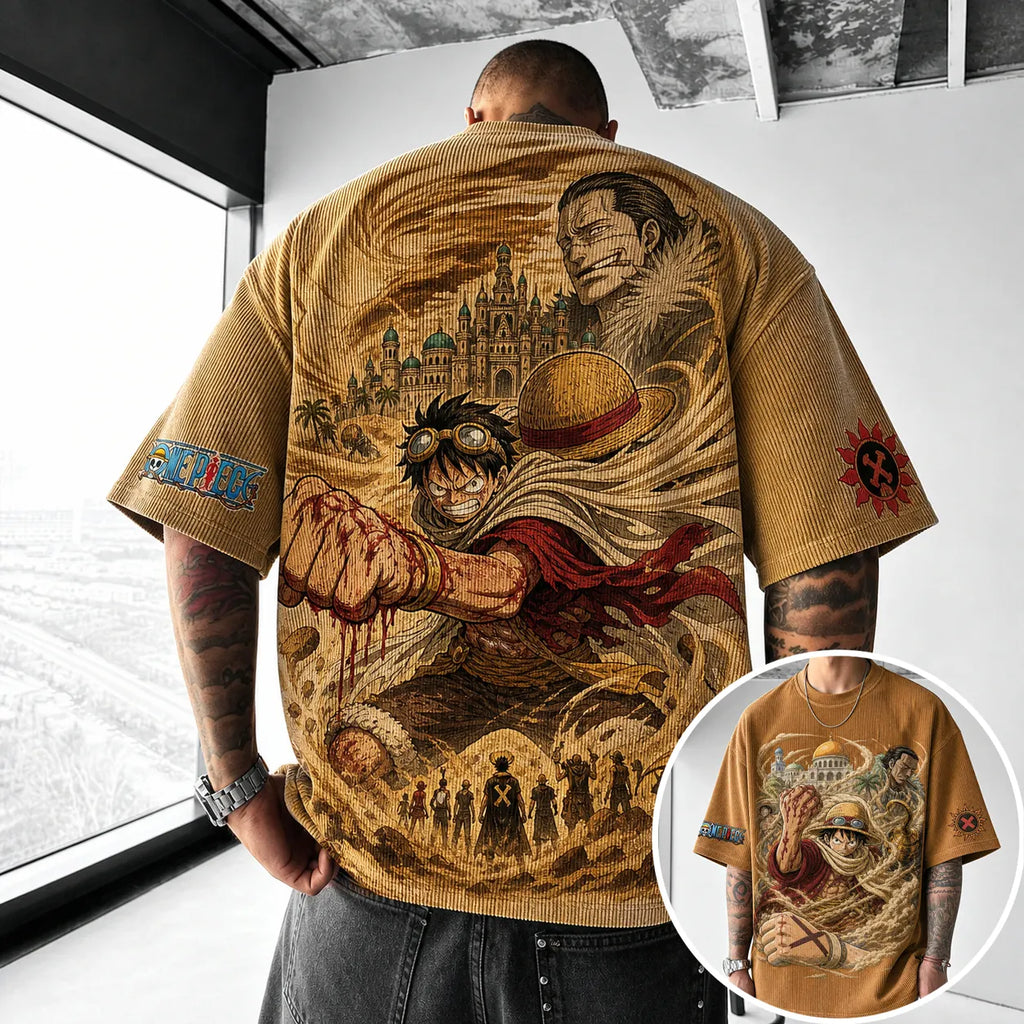 One Piece Unisex Short-Sleeve Corduroy T-Shirt With Anime Print