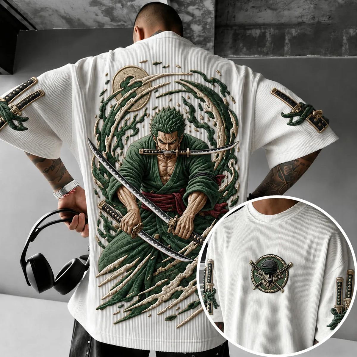One Piece Unisex Anime-Style Retro Corduroy Oversized T-Shirt