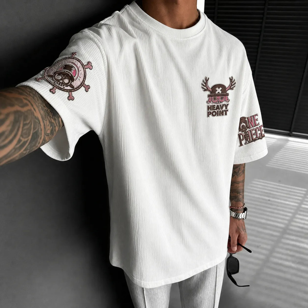 One Piece Unisex Short-Sleeve Corduroy T-Shirt With Anime Print