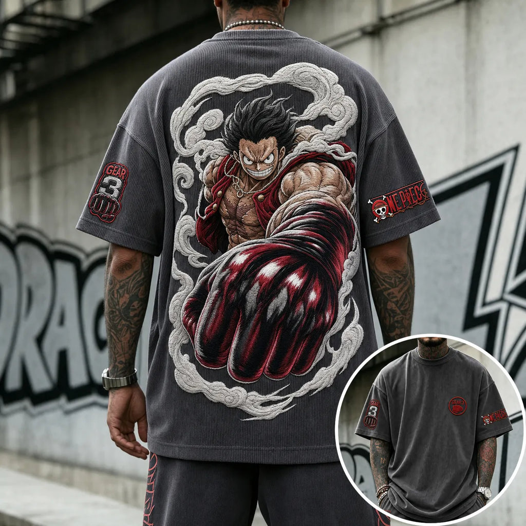 One Piece Unisex Short-Sleeve Corduroy T-Shirt With Anime Print
