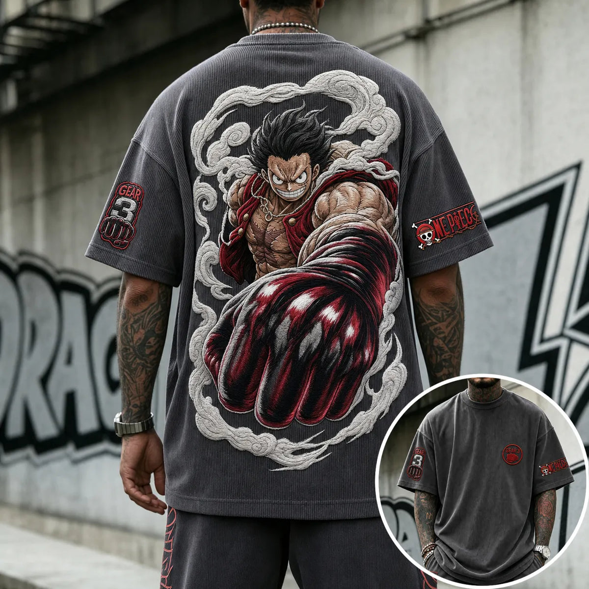 One Piece Unisex Short-Sleeve Corduroy T-Shirt With Anime Print