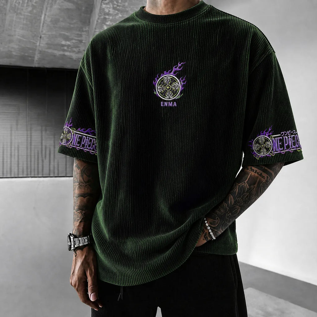 One Piece Unisex Short-Sleeve Corduroy T-Shirt With Anime Print