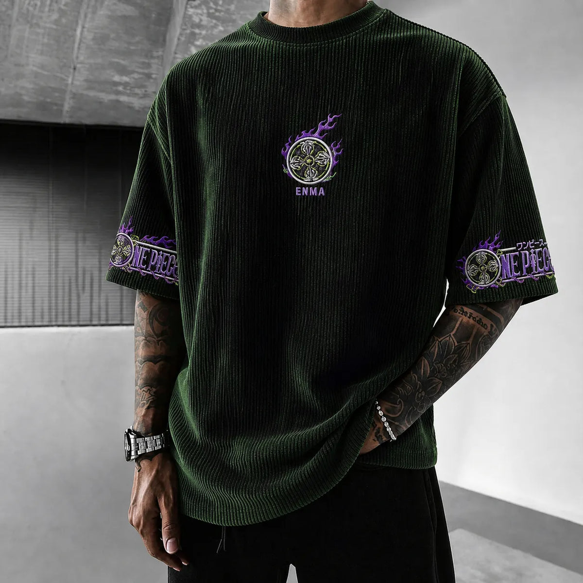 One Piece Unisex Short-Sleeve Corduroy T-Shirt With Anime Print