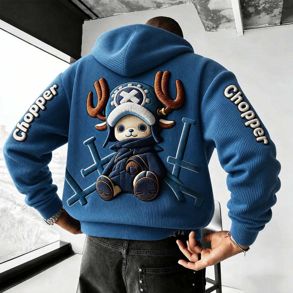 One Piece Unisex Retro Corduroy Hoodie With Anime-style Graphics