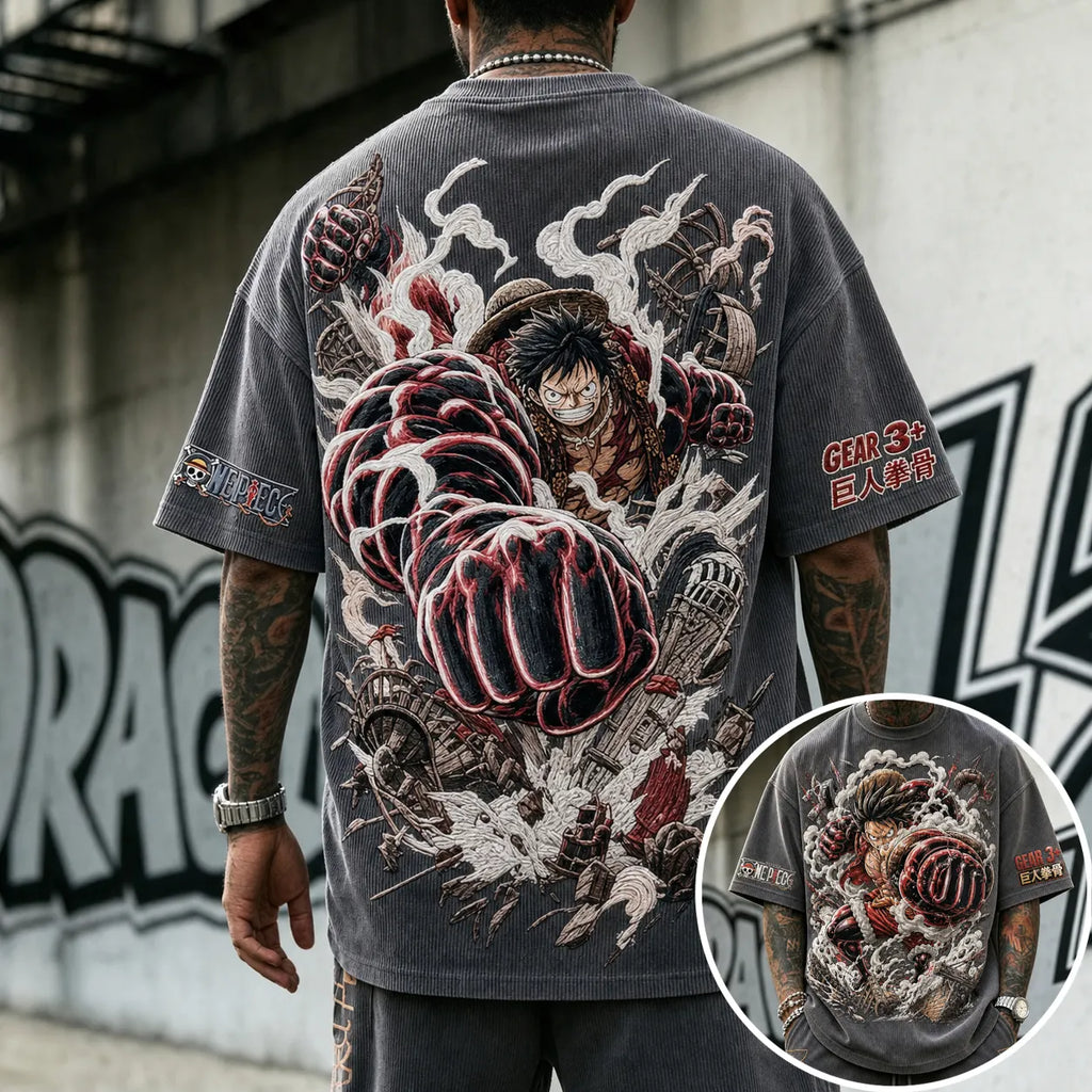 One Piece Unisex Short-Sleeve Corduroy T-Shirt With Anime Print