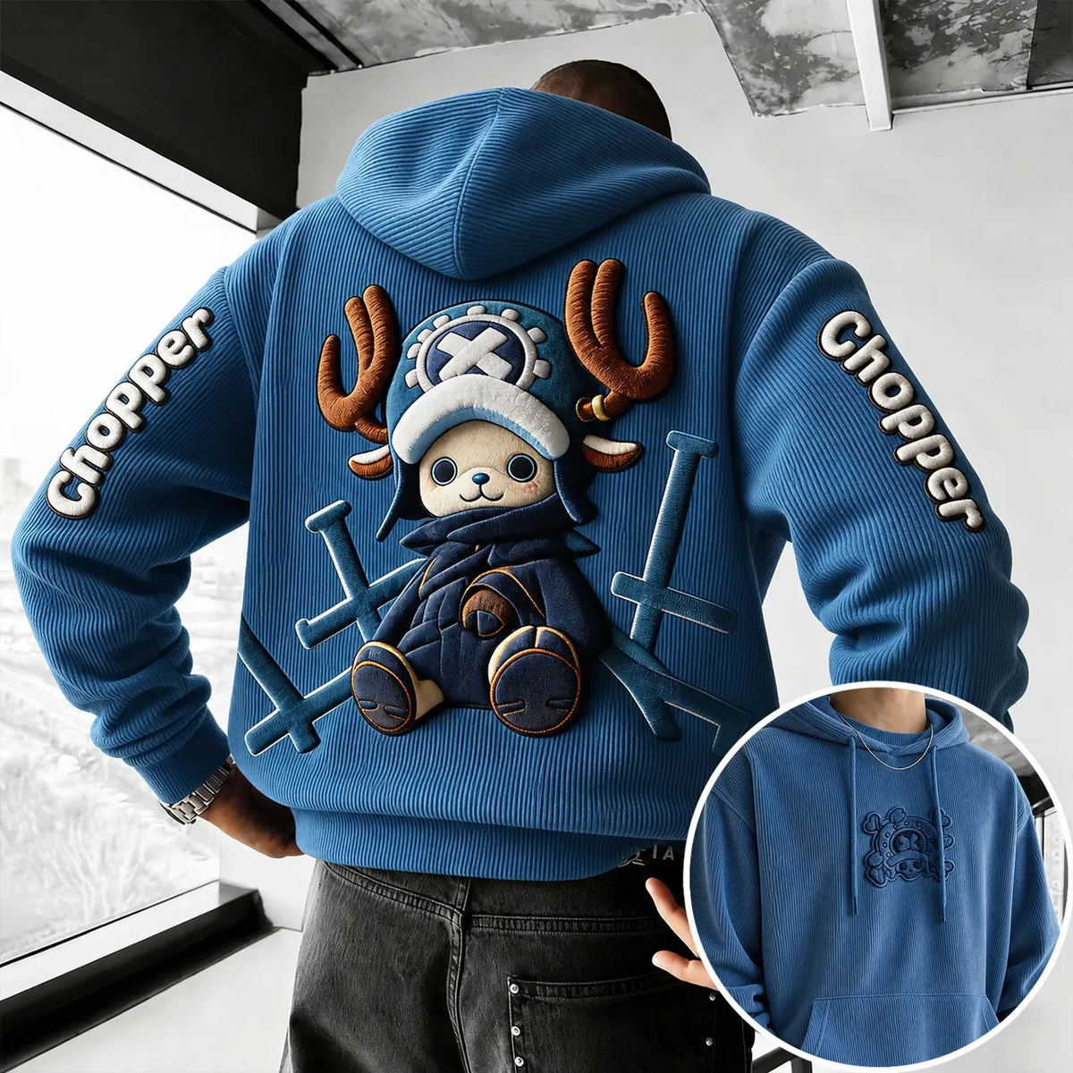 One Piece Unisex Retro Corduroy Hoodie With Anime-style Graphics