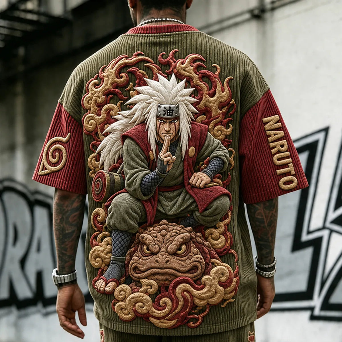 NINDO Unisex Anime-Style Retro Corduroy Oversized T-Shirt