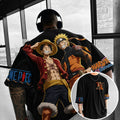 NINDO Unisex Oversized Anime-Print Vertical-Stripe Short-Sleeve T-Shirt