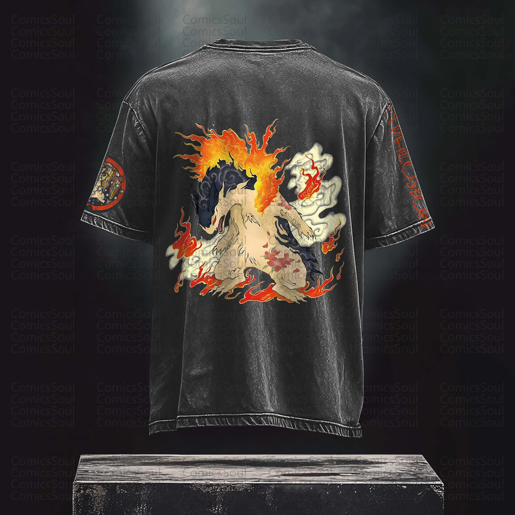 PKM-Unisex Anime Inspired Vintage washed T-Shirt