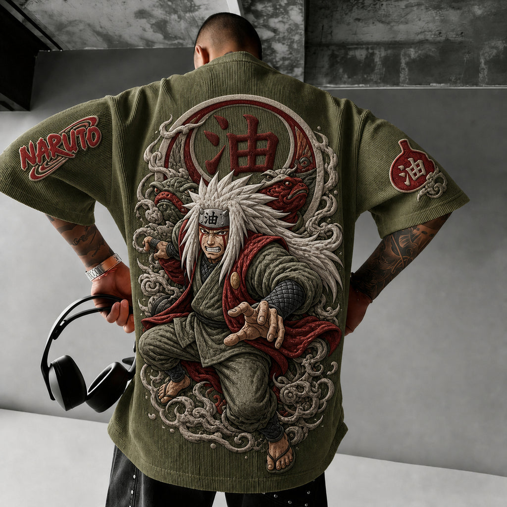 NINDO Unisex Anime-Style Retro Corduroy Oversized T-Shirt