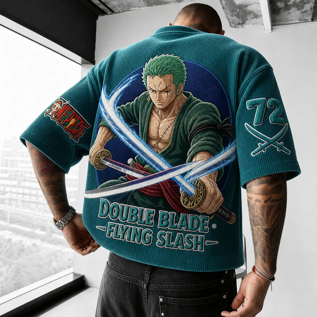 One Piece Unisex Short-Sleeve Corduroy T-Shirt With Anime Print