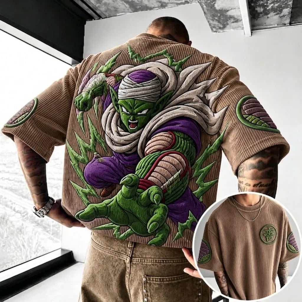 Dragon Ball Unisex Anime-Style Retro Corduroy Oversized T-Shirt