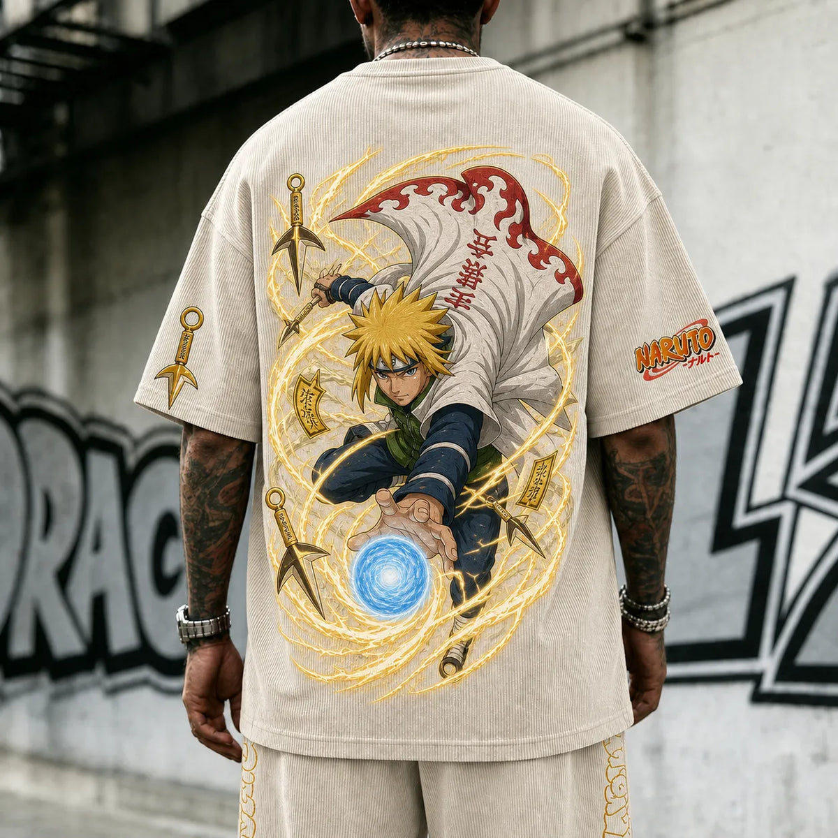 NINDO Unisex Anime-Style Retro Corduroy Oversized T-Shirt
