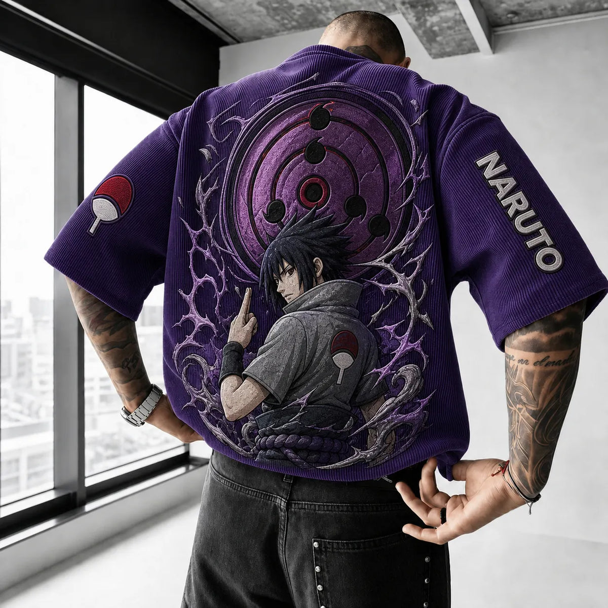 NINDO Unisex Anime-Style Retro Corduroy Oversized T-Shirt