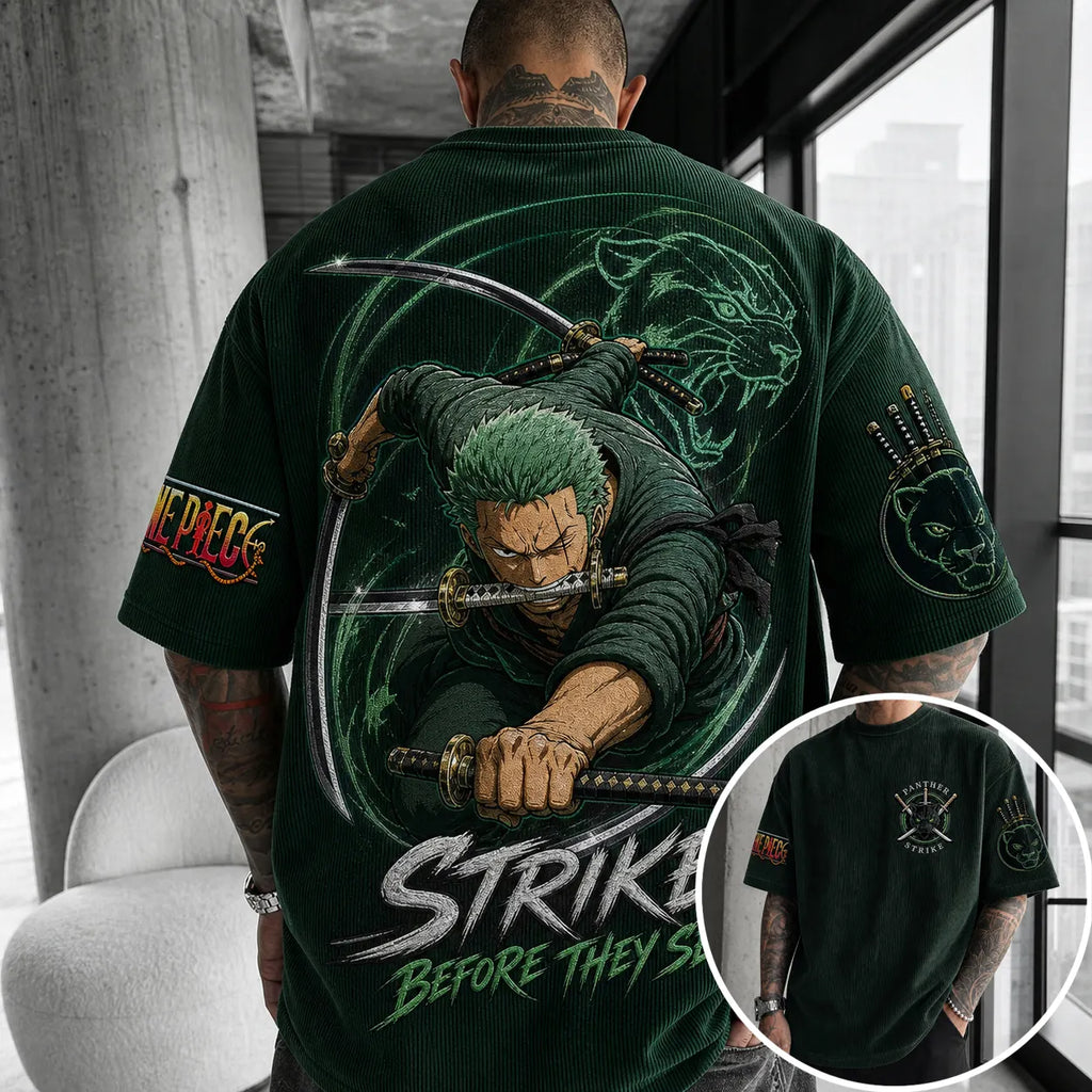 One Piece Unisex Short-Sleeve Corduroy T-Shirt With Anime Print