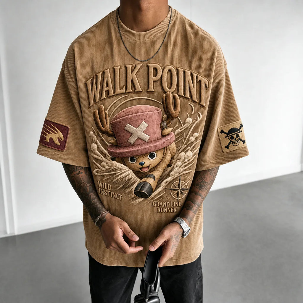 One Piece Unisex Short-Sleeve Corduroy T-Shirt With Anime Print