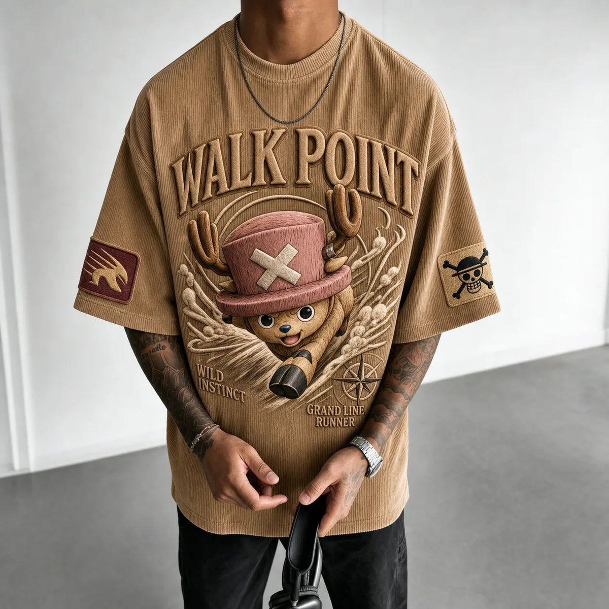 One Piece Unisex Short-Sleeve Corduroy T-Shirt With Anime Print