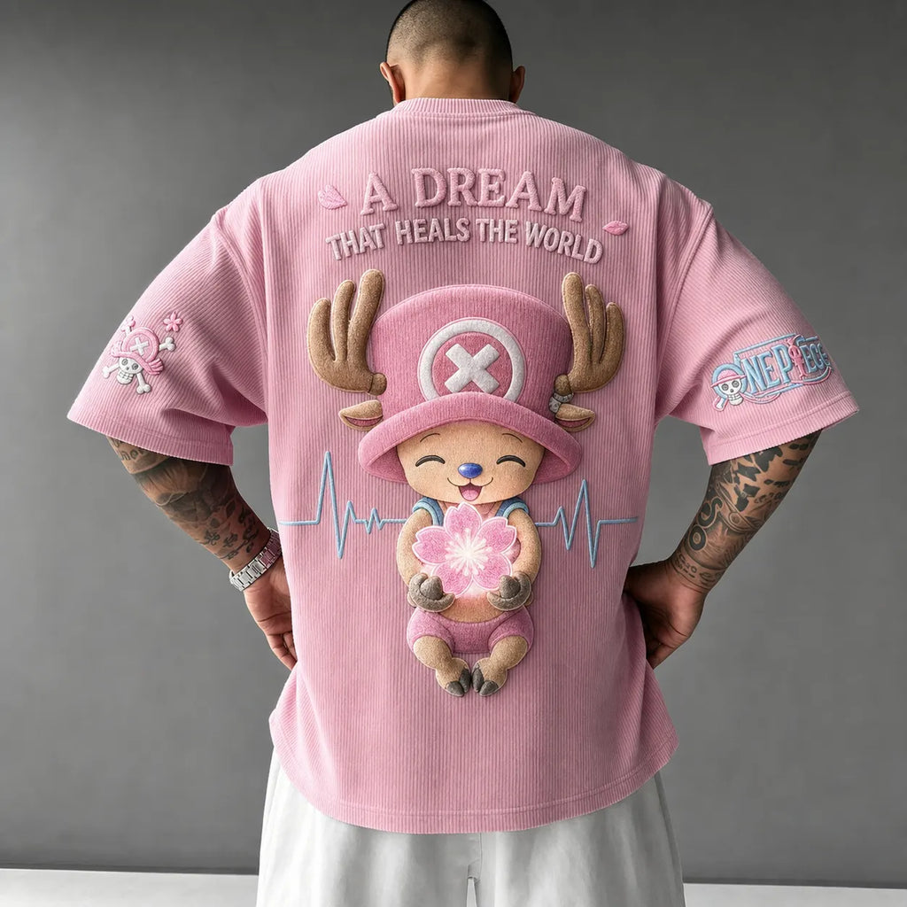 One Piece Unisex Short-Sleeve Corduroy T-Shirt With Anime Print