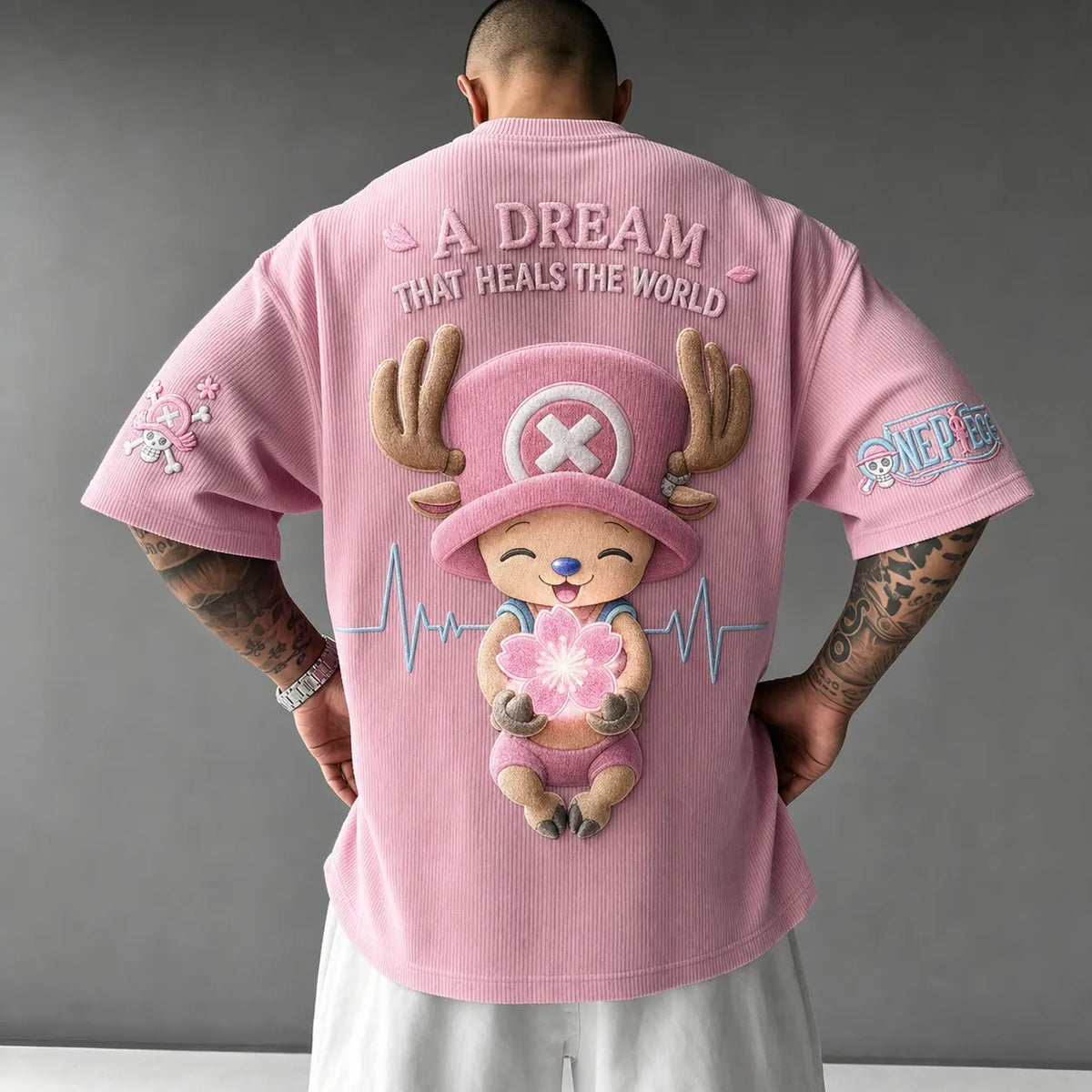 One Piece Unisex Short-Sleeve Corduroy T-Shirt With Anime Print