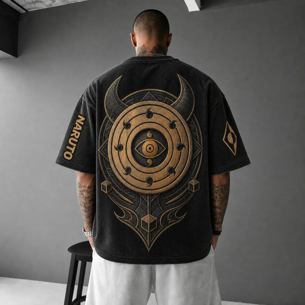 NINDO Unisex Anime-Style Retro Corduroy Oversized T-Shirt