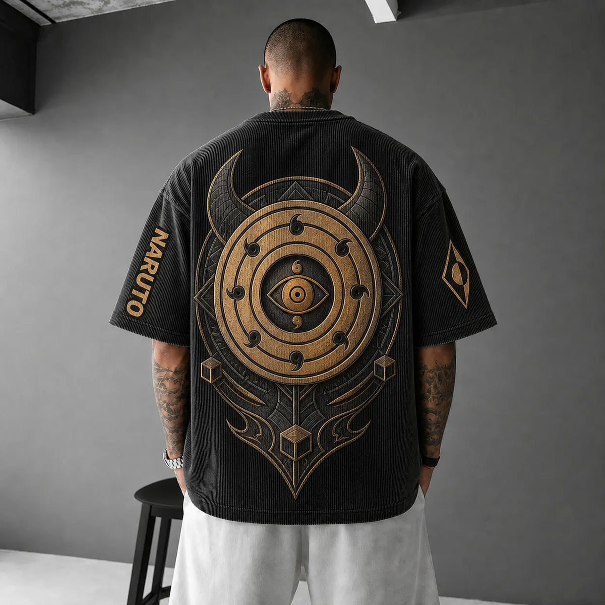 NINDO Unisex Anime-Style Retro Corduroy Oversized T-Shirt