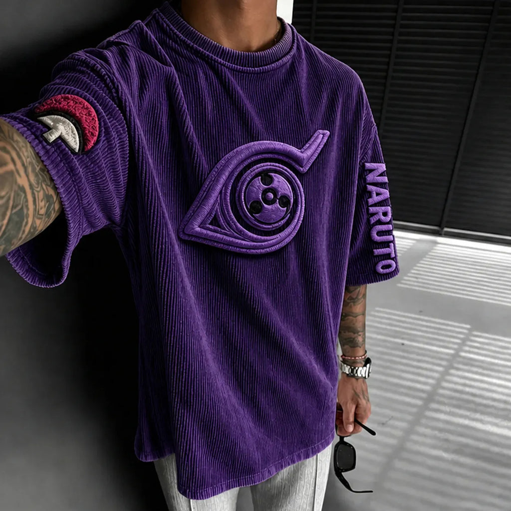 NINDO Unisex Anime-Style Retro Corduroy Oversized T-Shirt