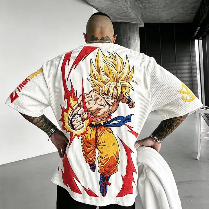 Dragon Ball Unisex Loose-Fit Rock Band Vertical Stripe T-Shirt