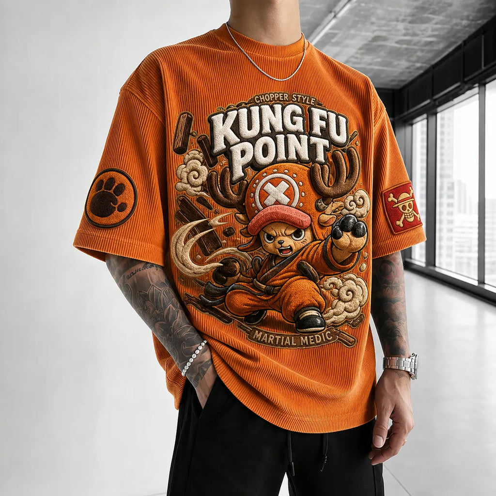 One Piece Unisex Short-Sleeve Corduroy T-Shirt With Anime Print