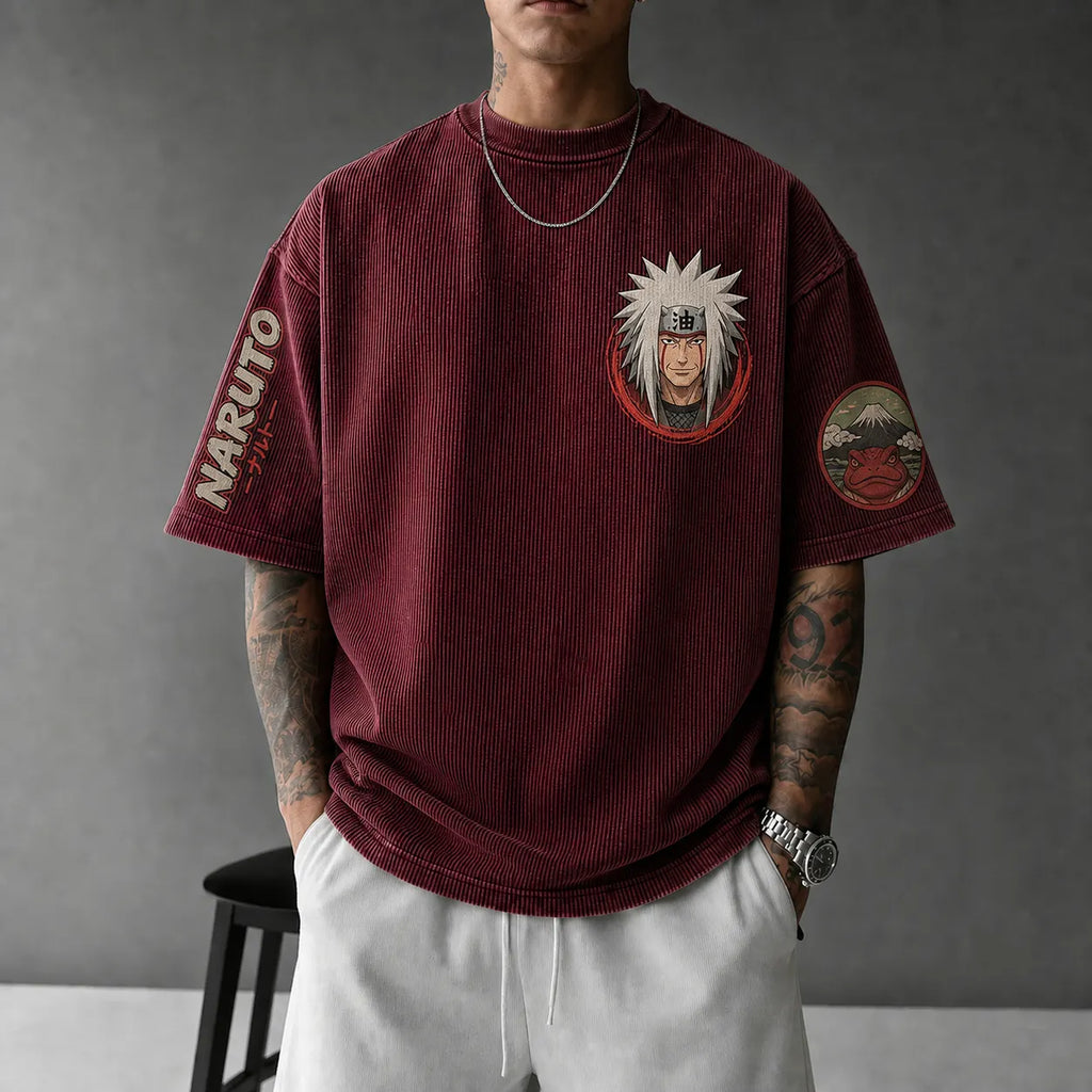 NINDO Unisex Anime-Style Retro Corduroy Oversized T-Shirt