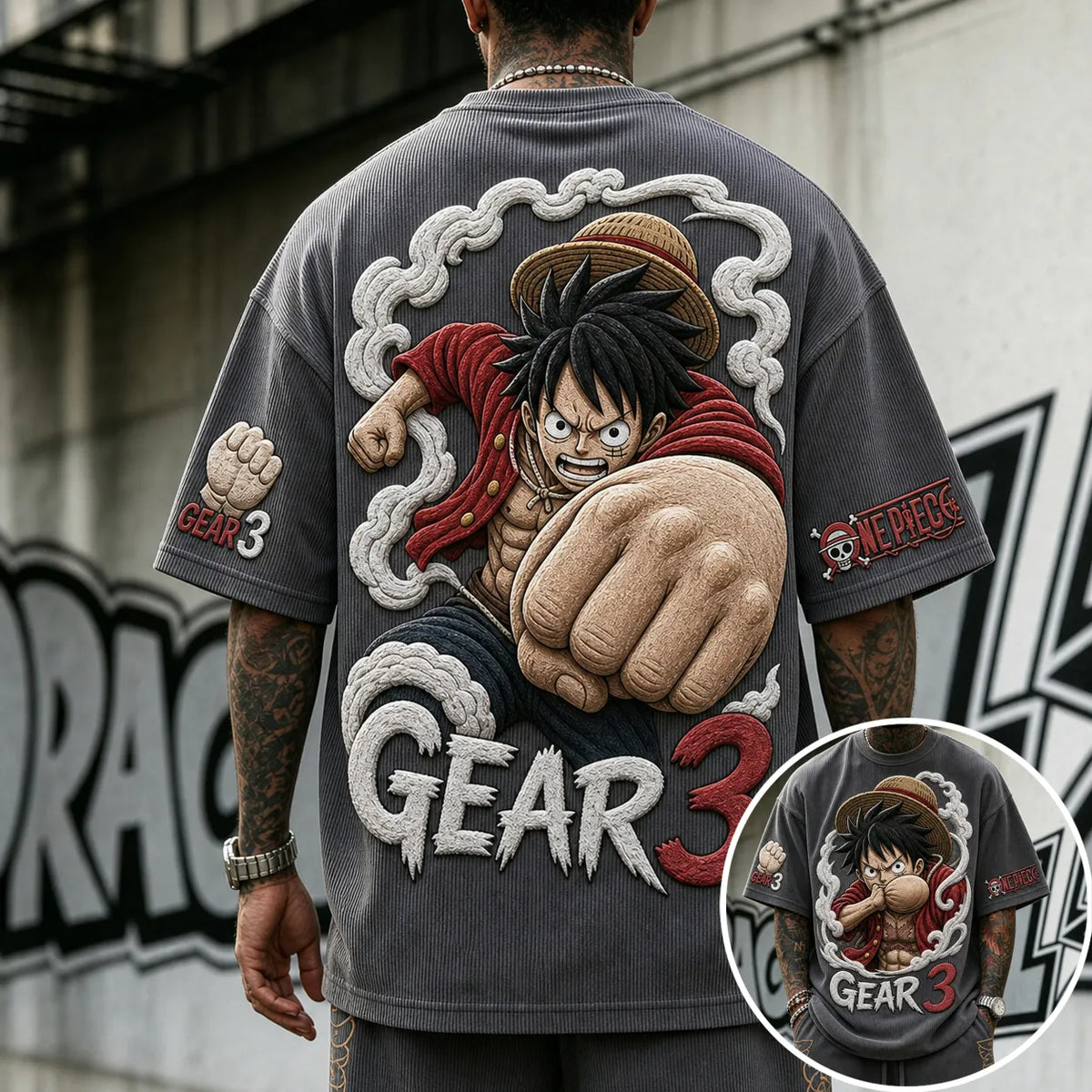 One Piece Unisex Short-Sleeve Corduroy T-Shirt With Anime Print