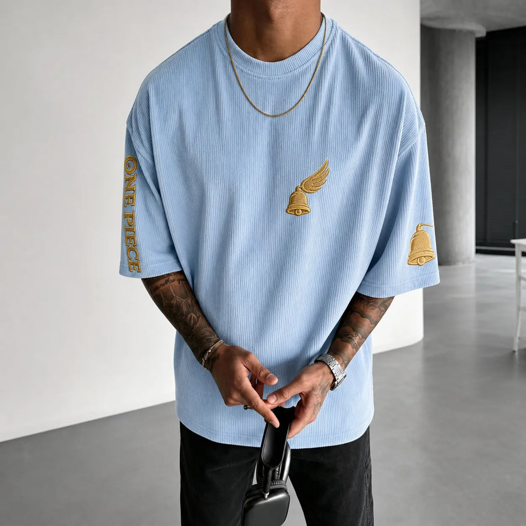One Piece Unisex Short-Sleeve Corduroy T-Shirt With Anime Print