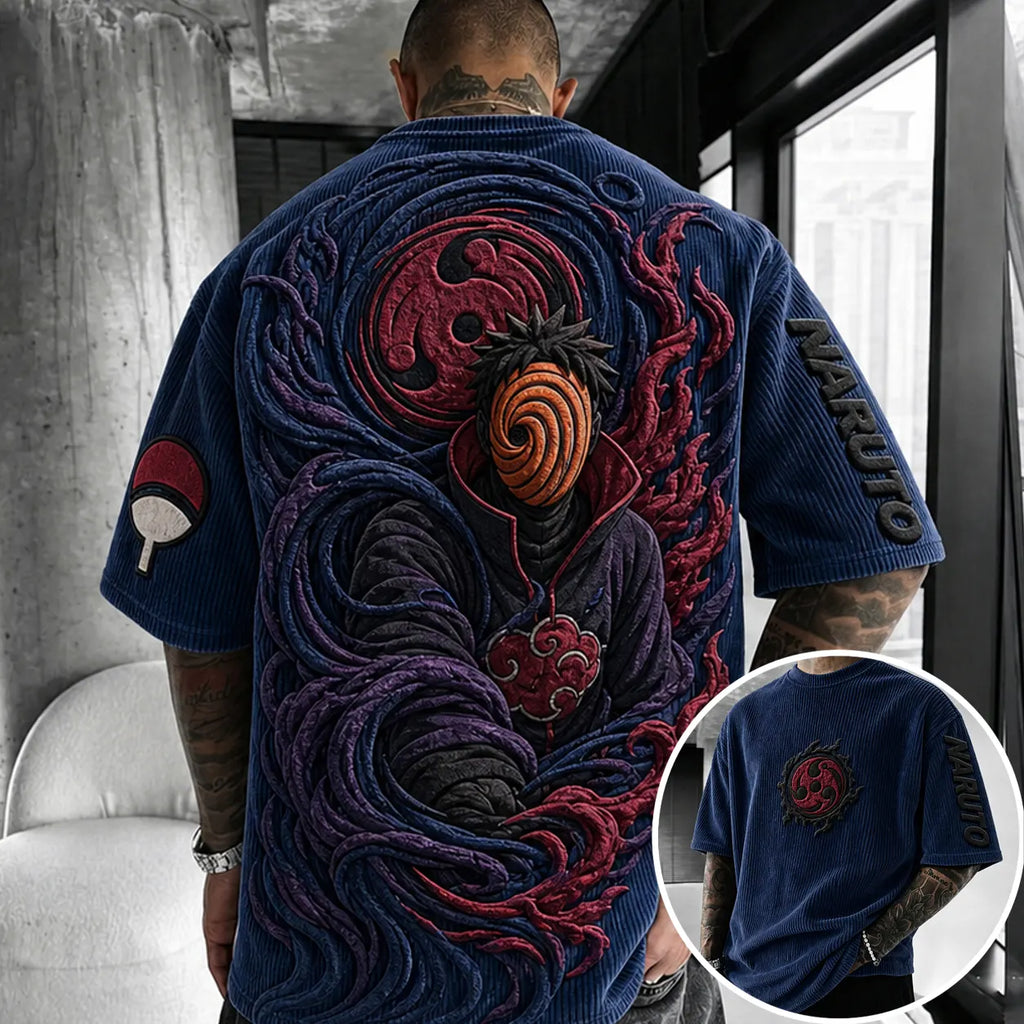 NINDO Unisex Anime-Style Retro Corduroy Oversized T-Shirt