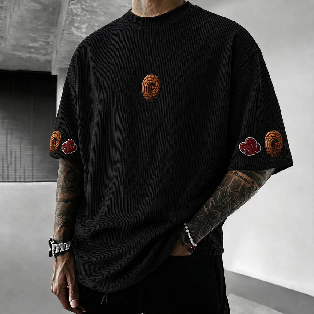 NINDO Unisex Anime-Style Retro Corduroy Oversized T-Shirt