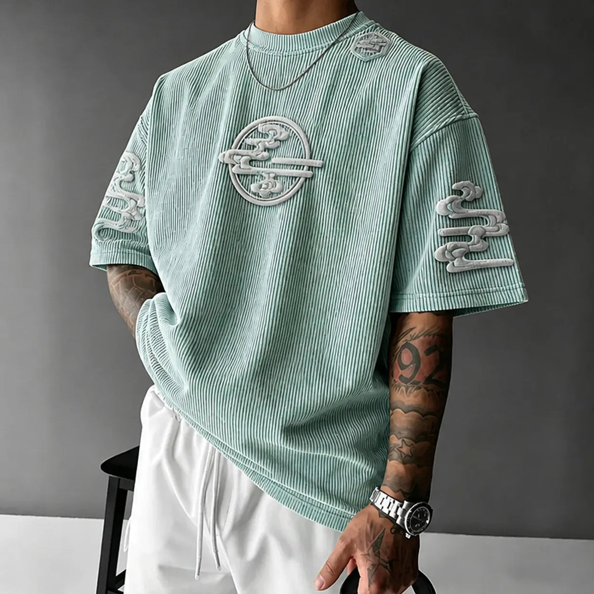 KNY Unisex Anime-Style Retro Corduroy Oversized T-Shirt