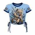 KNY Women's Slim-Fit Short-Sleeve T-Shirt With Anime Print And Side Drawstrings